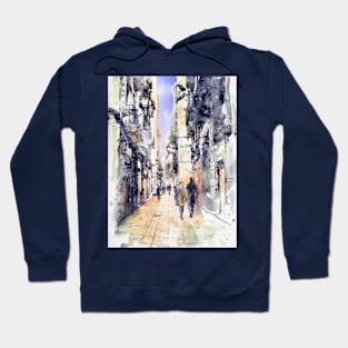 Barcelona - Gothic Quarter Watercolor Streetscape Hoodie